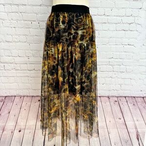DKNY Animal Print Sheer Tulle Overlay A-Line Midi Skirt—NWT—S